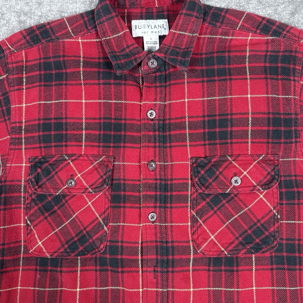 Burrylane For Men Shirt Men's Large Red Plaid Flannel Heavy Button Up Lumberjack